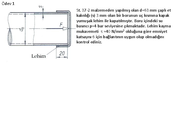 Ödev 1 St. 37 -2 malzemeden yapılmış olan d=63 mm çaplı et kalınlığı (s)