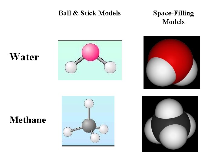 Ball & Stick Models Water Methane Space-Filling Models 