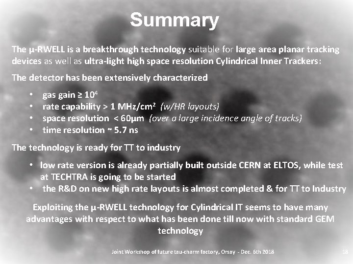 Summary The μ-RWELL is a breakthrough technology suitable for large area planar tracking devices