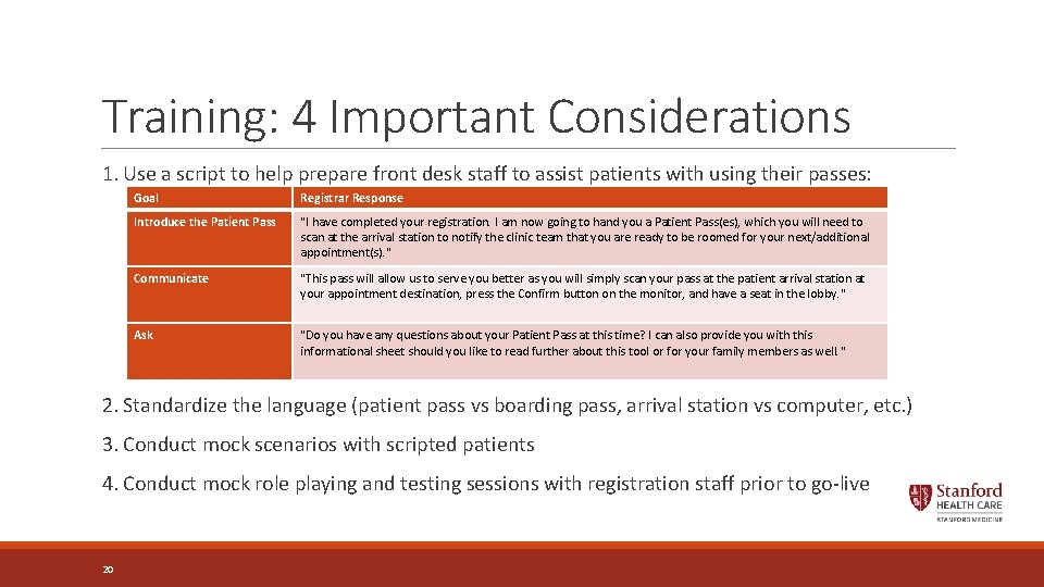 Training: 4 Important Considerations 1. Use a script to help prepare front desk staff