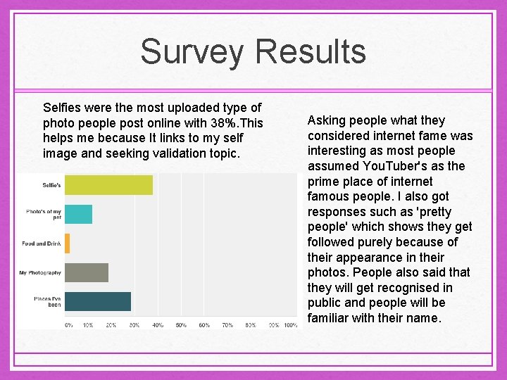Survey Results Selfies were the most uploaded type of photo people post online with
