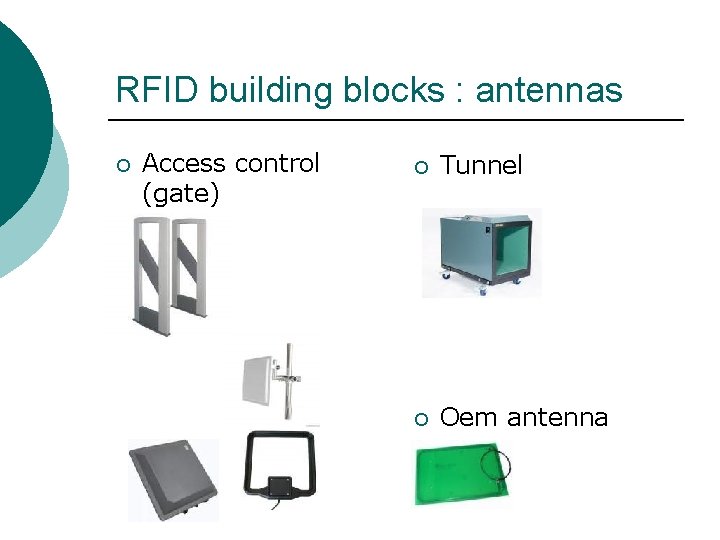 RFID building blocks : antennas ¡ Access control (gate) ¡ Tunnel ¡ Oem antenna