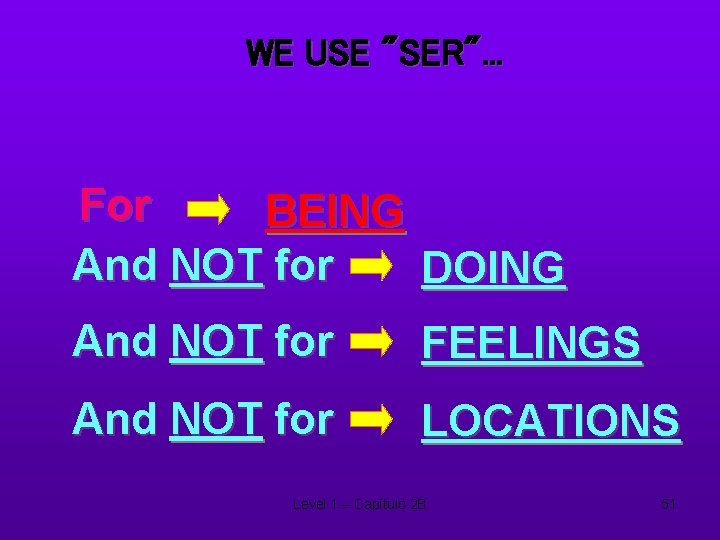 WE USE "SER". . . For BEING And NOT for DOING And NOT for