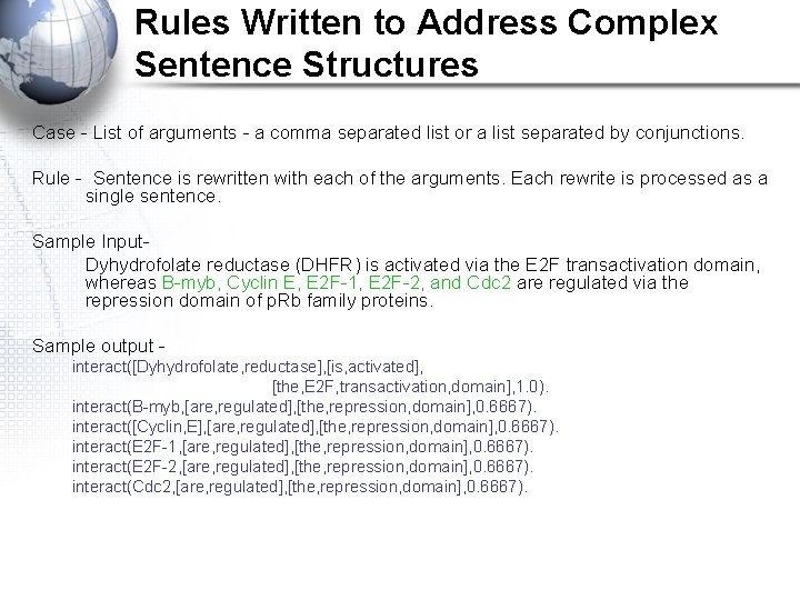 Rules Written to Address Complex Sentence Structures Case - List of arguments - a