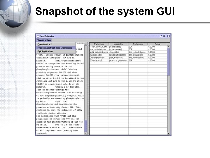 Snapshot of the system GUI 