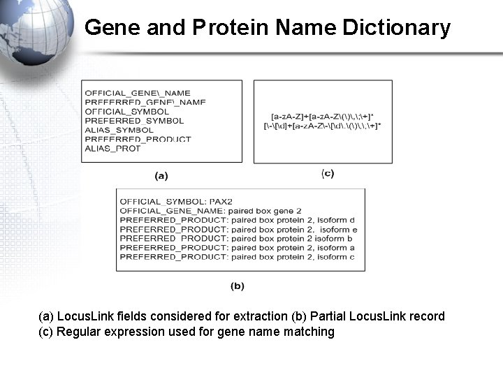 Gene and Protein Name Dictionary (a) Locus. Link fields considered for extraction (b) Partial