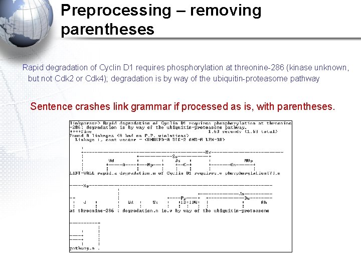 Preprocessing – removing parentheses Rapid degradation of Cyclin D 1 requires phosphorylation at threonine-286