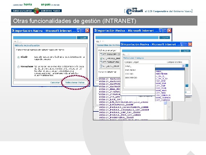 [ Otras funcionalidades de gestión (INTRANET) el GIS Corporativo del Gobierno Vasco] 