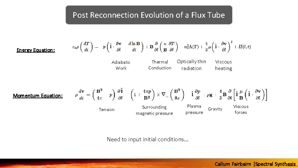 Post Reconnection Evolution of a Flux Tube Energy Equation: Adiabatic Work Thermal Conduction Optically