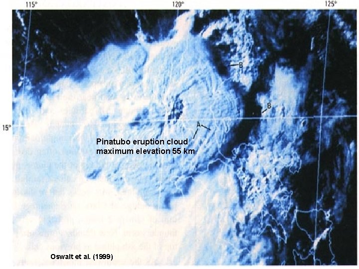 Pinatubo eruption cloud maximum elevation 55 km Oswalt et al. (1999) Pinatubo eruption cloud maximum elevation 55 km Oswalt et al. (1999)