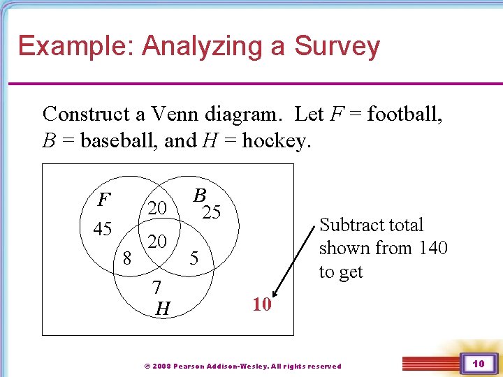 Example: Analyzing a Survey Construct a Venn diagram. Let F = football, B =