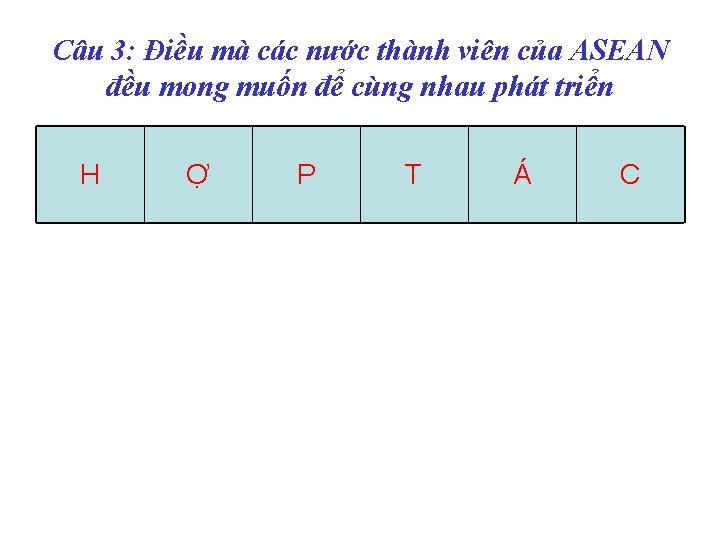 Câu 3: Điều mà các nước thành viên của ASEAN đều mong muốn để