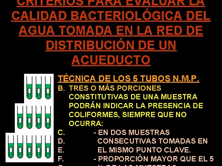 CRITERIOS PARA EVALUAR LA CALIDAD BACTERIOLÓGICA DEL AGUA TOMADA EN LA RED DE DISTRIBUCIÓN