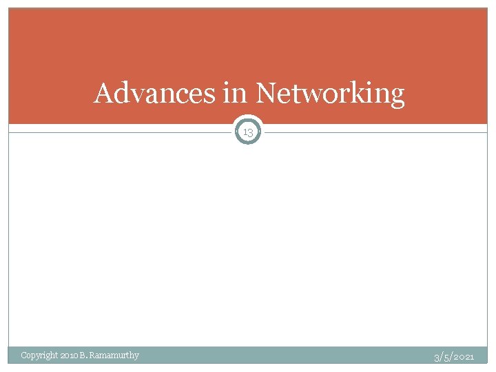 Advances in Networking 13 Copyright 2010 B. Ramamurthy 3/5/2021 