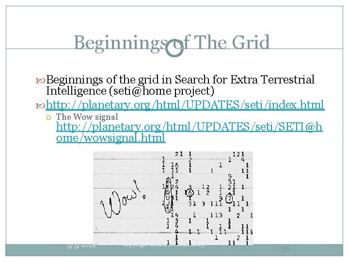 Beginnings of The Grid Beginnings of the grid in Search for Extra Terrestrial Intelligence