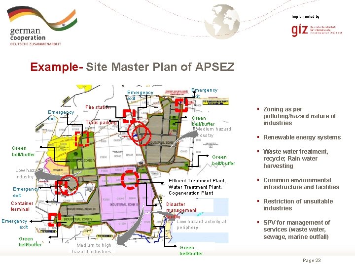 Implemented by Example- Site Master Plan of APSEZ Emergency exit Fire station Truck parking