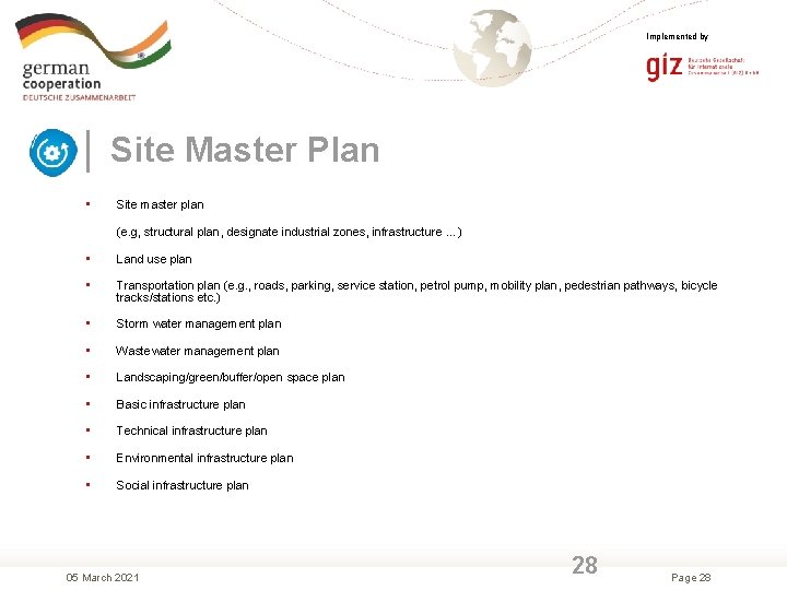 Implemented by │ Site Master Plan • Site master plan (e. g, structural plan,