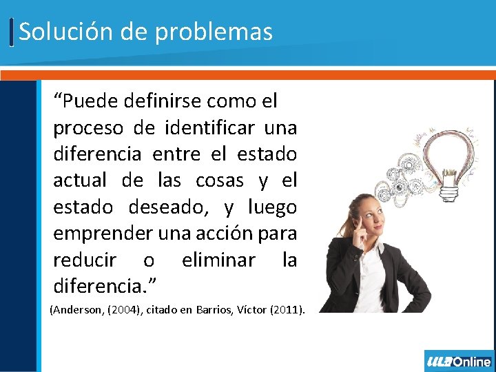 Solución de problemas “Puede definirse como el proceso de identificar una diferencia entre el