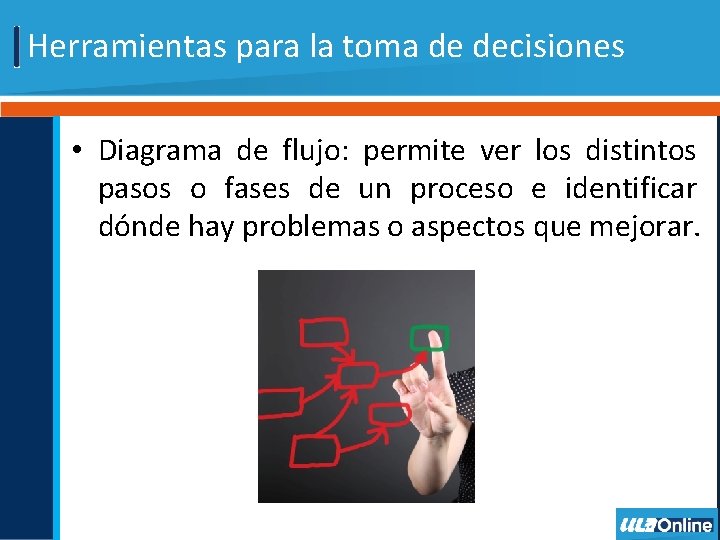 Herramientas para la toma de decisiones • Diagrama de flujo: permite ver los distintos