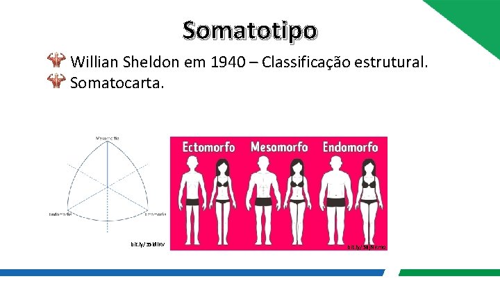 Somatotipo Willian Sheldon em 1940 – Classificação estrutural. Somatocarta. bit. ly/35 ldl. KV bit.