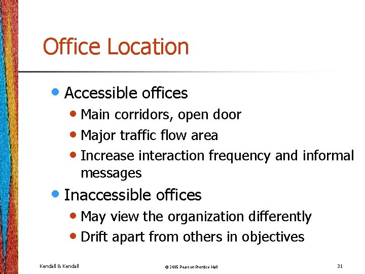Office Location • Accessible offices • Main corridors, open door • Major traffic flow