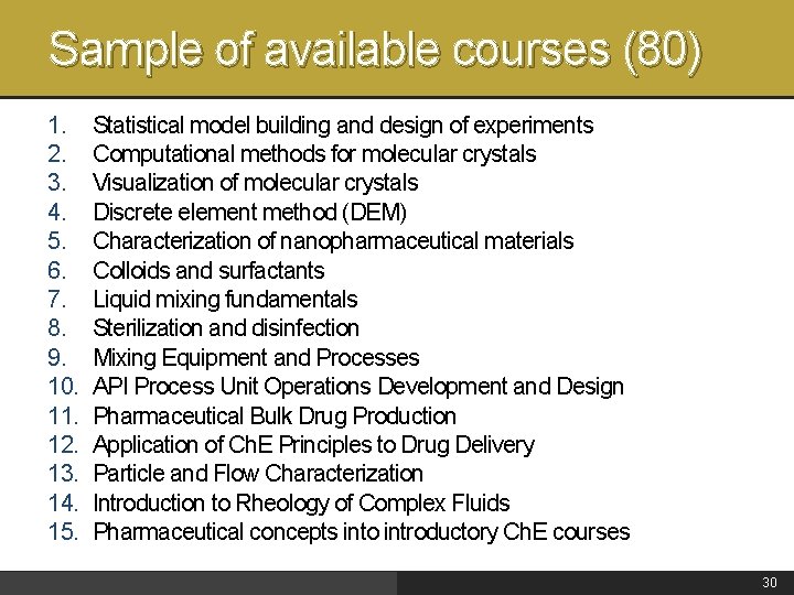 Sample of available courses (80) 1. 2. 3. 4. 5. 6. 7. 8. 9.