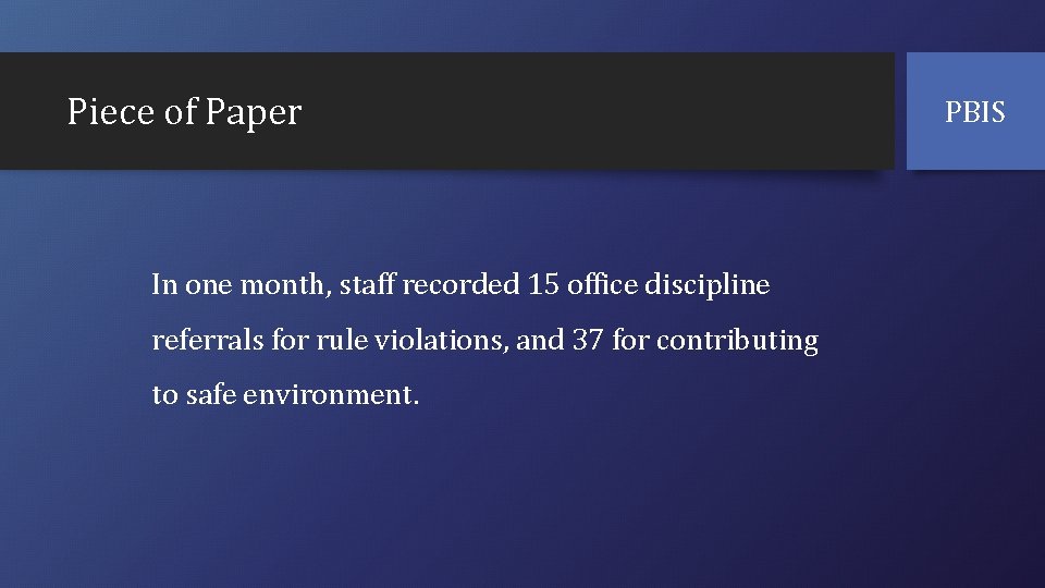 Piece of Paper In one month, staff recorded 15 office discipline referrals for rule