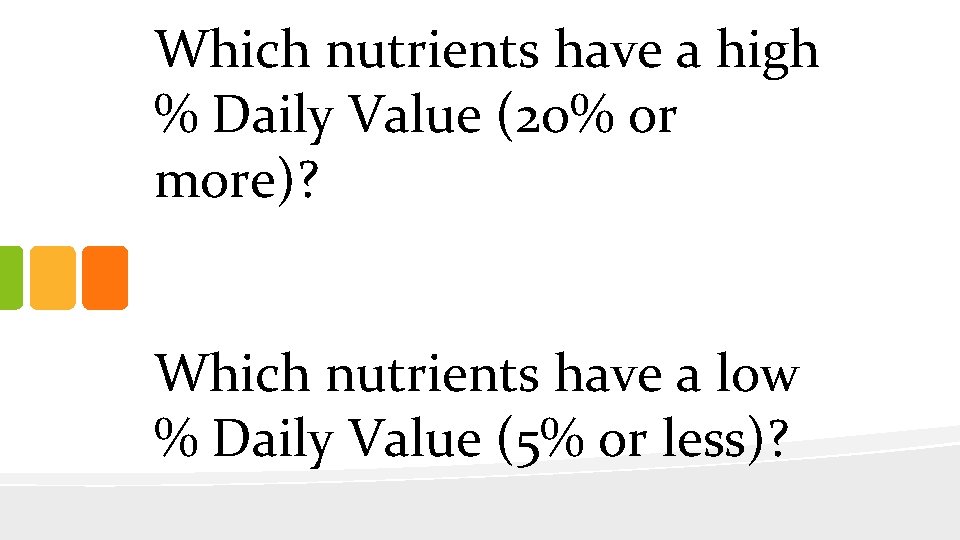Which nutrients have a high % Daily Value (20% or more)? Which nutrients have