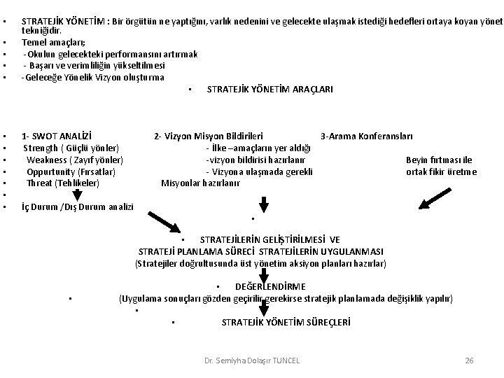  • • • STRATEJİK YÖNETİM : Bir örgütün ne yaptığını, varlık nedenini ve