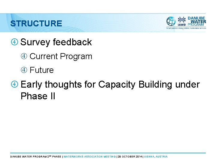 STRUCTURE Survey feedback Current Program Future Early thoughts for Capacity Building under Phase II