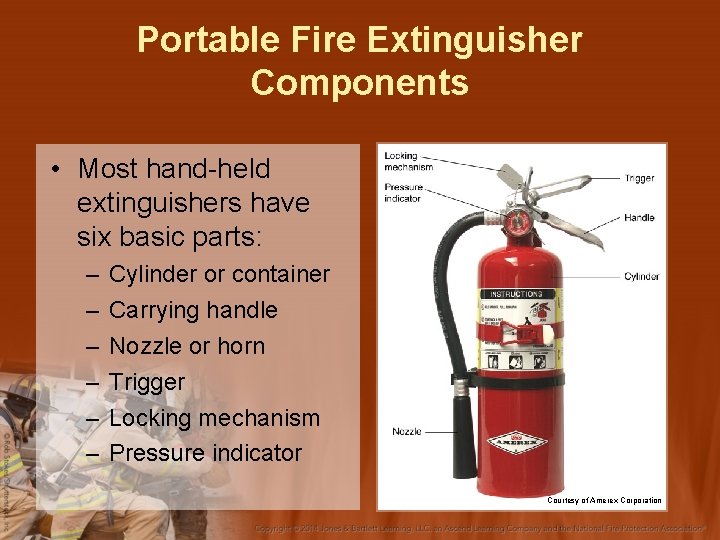 Portable Fire Extinguisher Components • Most hand-held extinguishers have six basic parts: – –