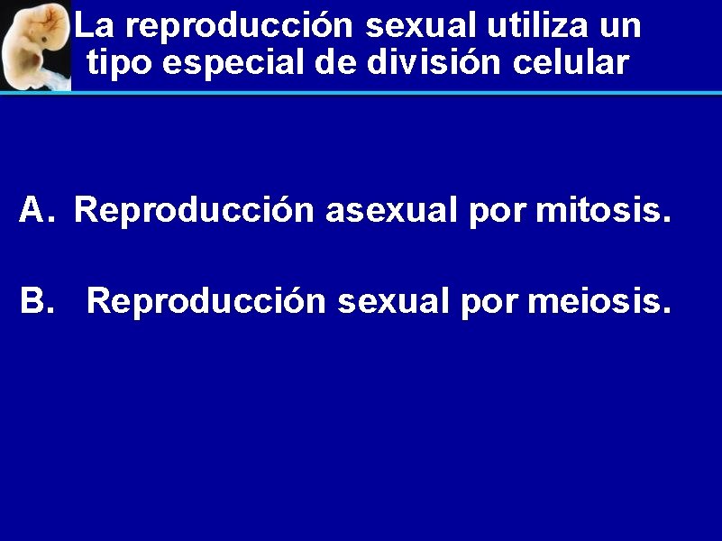 La reproducción sexual utiliza un tipo especial de división celular A. Reproducción asexual por