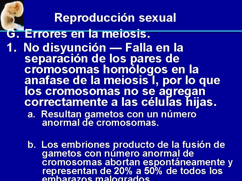 Reproducción sexual G. Errores en la meiosis. 1. No disyunción — Falla en la