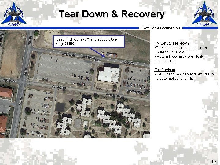 Tear Down & Recovery Fort Hood Combatives Kieschnick Gym 72 nd and support Ave