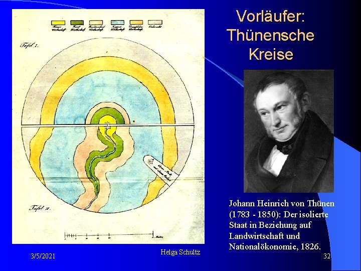 Vorläufer: Thünensche Kreise 3/5/2021 Helga Schultz Johann Heinrich von Thünen (1783 - 1850): Der