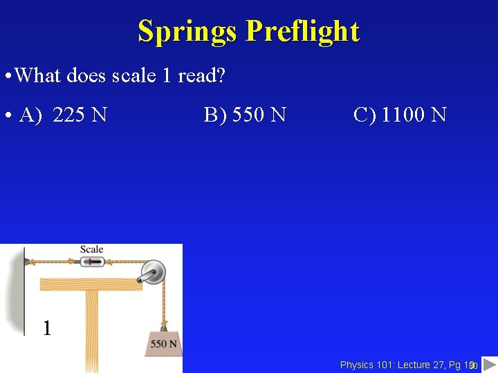 Springs Preflight • What does scale 1 read? • A) 225 N B) 550