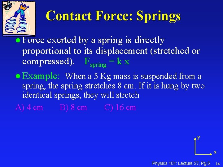 Contact Force: Springs l Force exerted by a spring is directly proportional to its