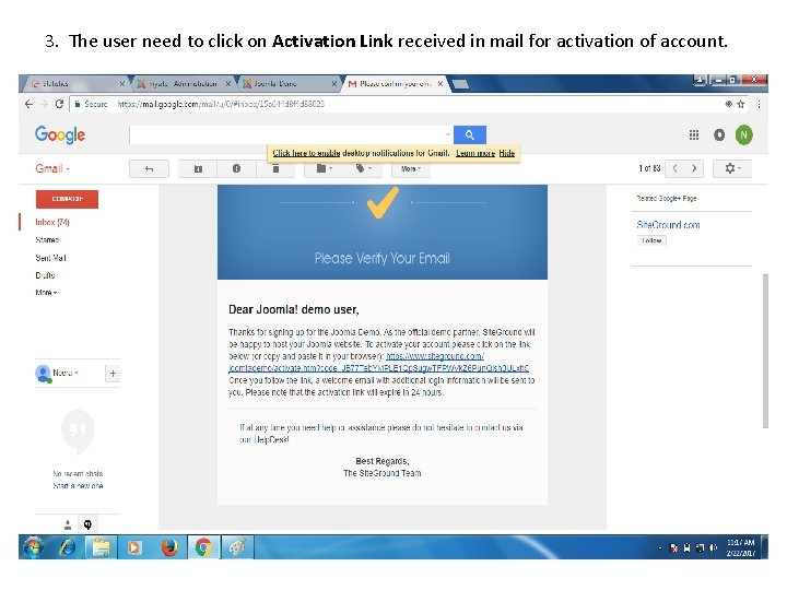 3. The user need to click on Activation Link received in mail for activation