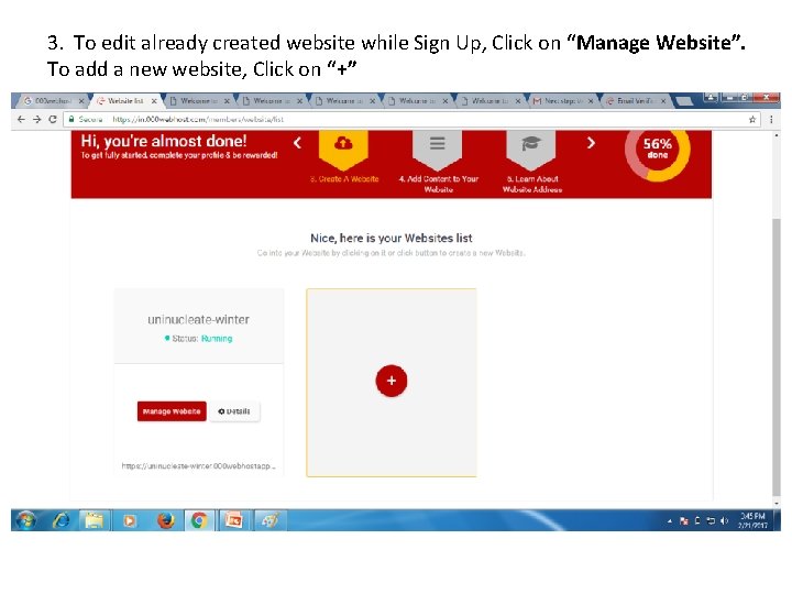 3. To edit already created website while Sign Up, Click on “Manage Website”. To