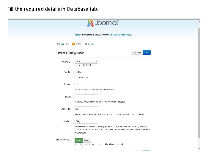 Fill the required details in Database tab. 