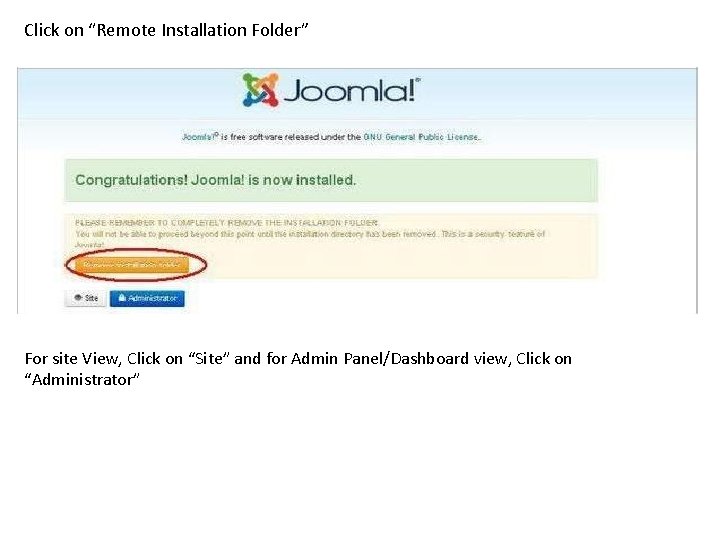 Click on “Remote Installation Folder” For site View, Click on “Site” and for Admin