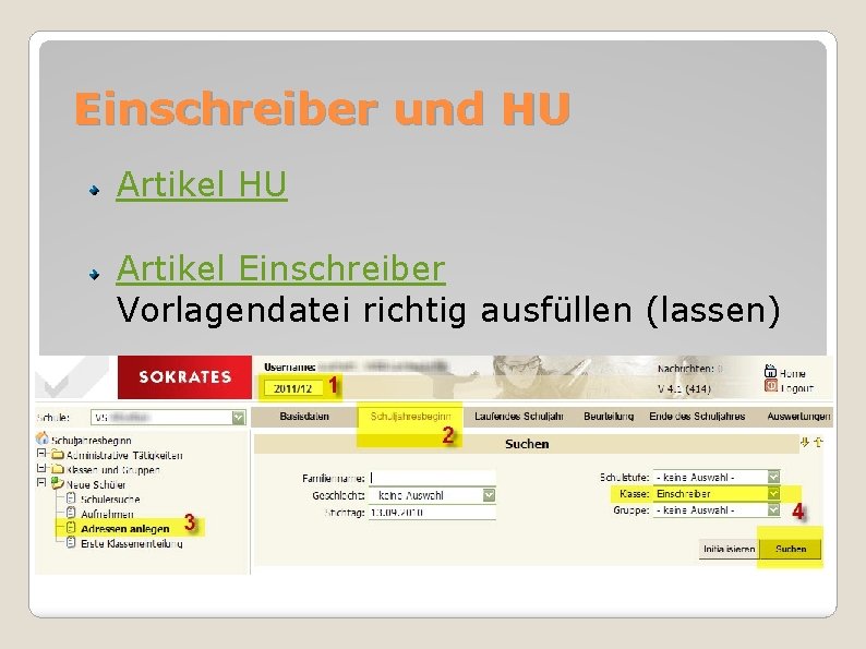 Einschreiber und HU Artikel Einschreiber Vorlagendatei richtig ausfüllen (lassen) Pflege von Adressen, Tel. etc.