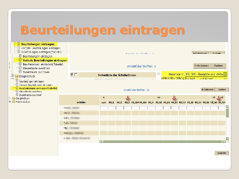 Beurteilungen eintragen 