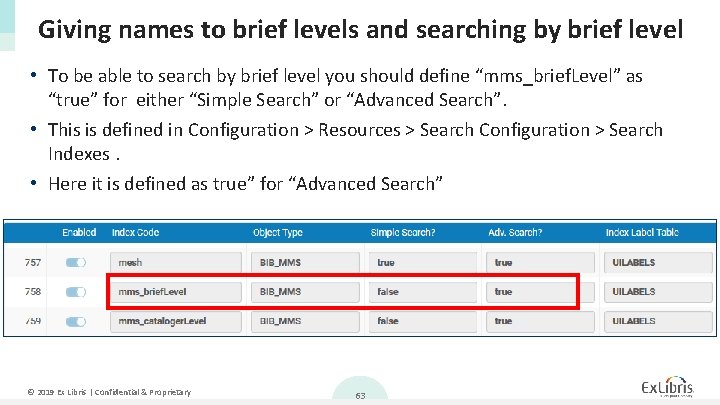 Giving names to brief levels and searching by brief level • To be able