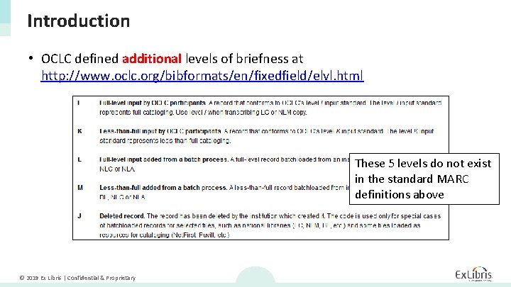 Introduction • OCLC defined additional levels of briefness at http: //www. oclc. org/bibformats/en/fixedfield/elvl. html
