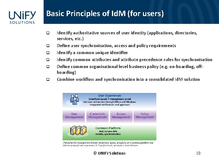 Basic Principles of Id. M (for users) q q q Identify authoritative sources of
