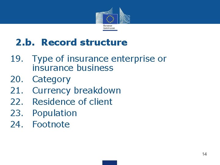 2. b. Record structure 19. Type of insurance enterprise or insurance business 20. Category