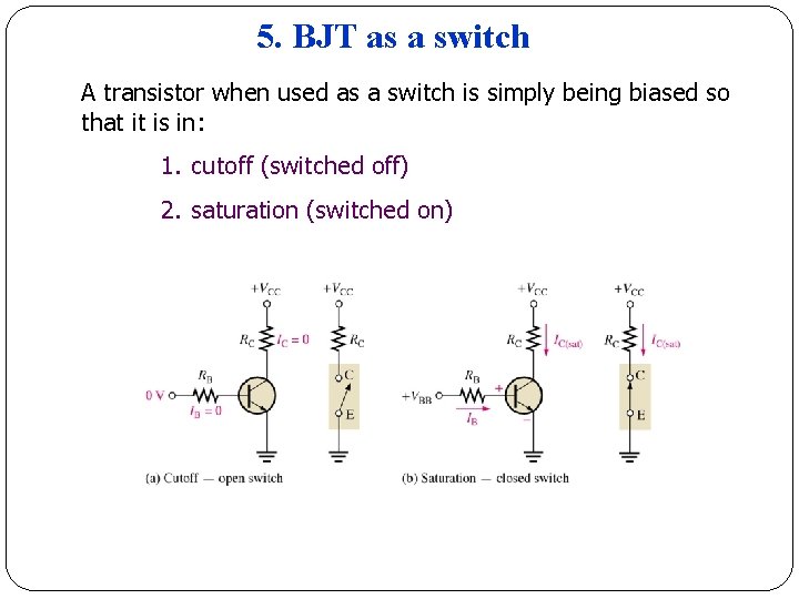 5. BJT as a switch A transistor when used as a switch is simply 5. BJT as a switch A transistor when used as a switch is simply