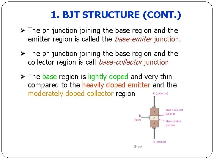1. BJT STRUCTURE (CONT. ) Ø The pn junction joining the base region and 1. BJT STRUCTURE (CONT. ) Ø The pn junction joining the base region and