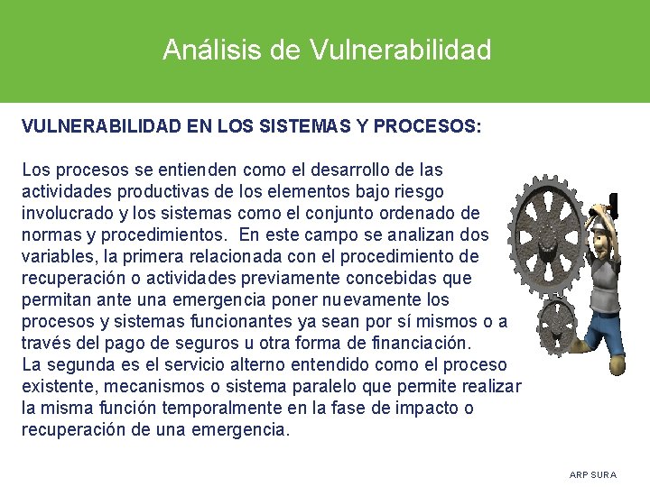 Análisis de Vulnerabilidad VULNERABILIDAD EN LOS SISTEMAS Y PROCESOS: Los procesos se entienden